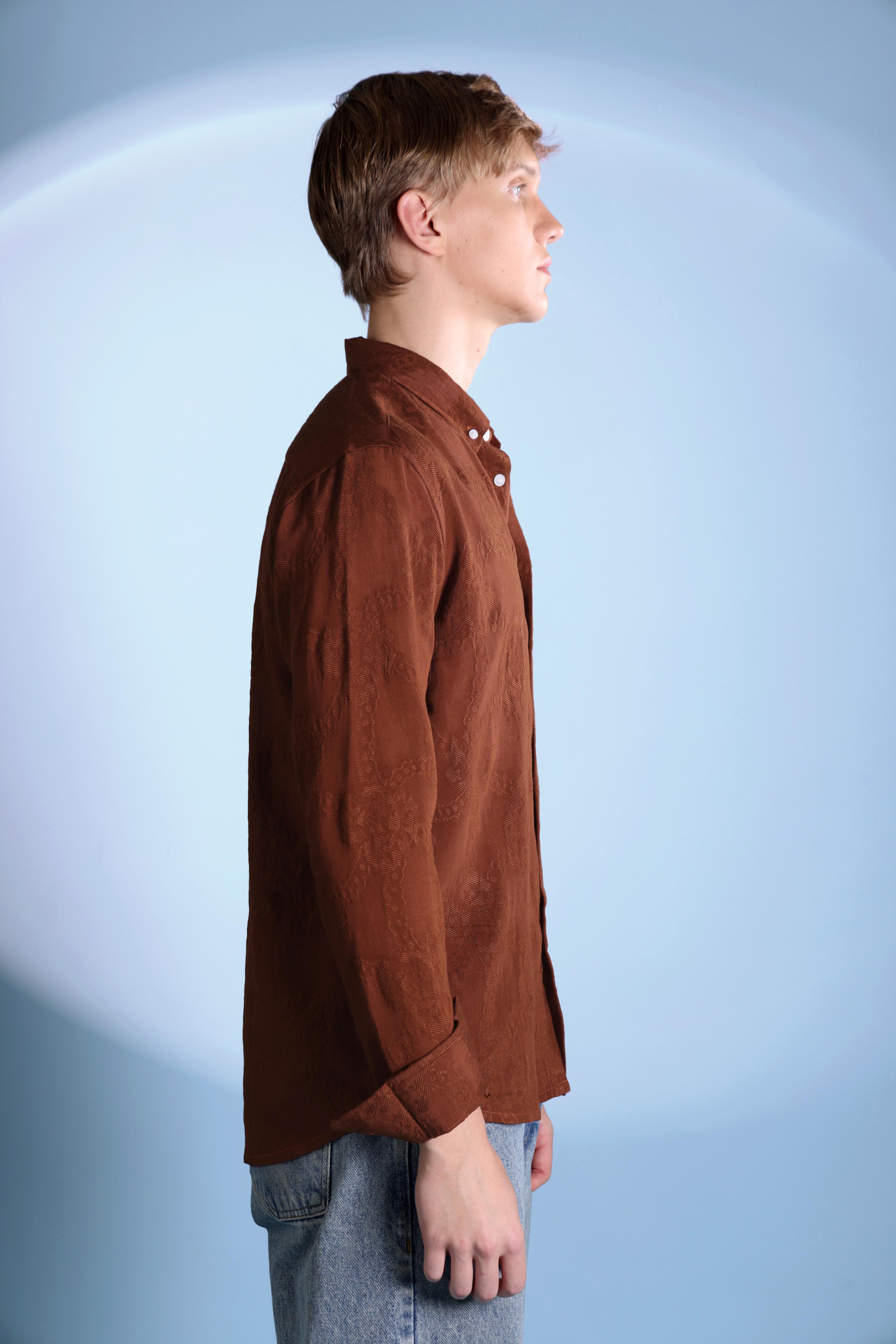 JACQUARD ELEGENCE TEXTURE REGULAR FIT RUST SHIRT