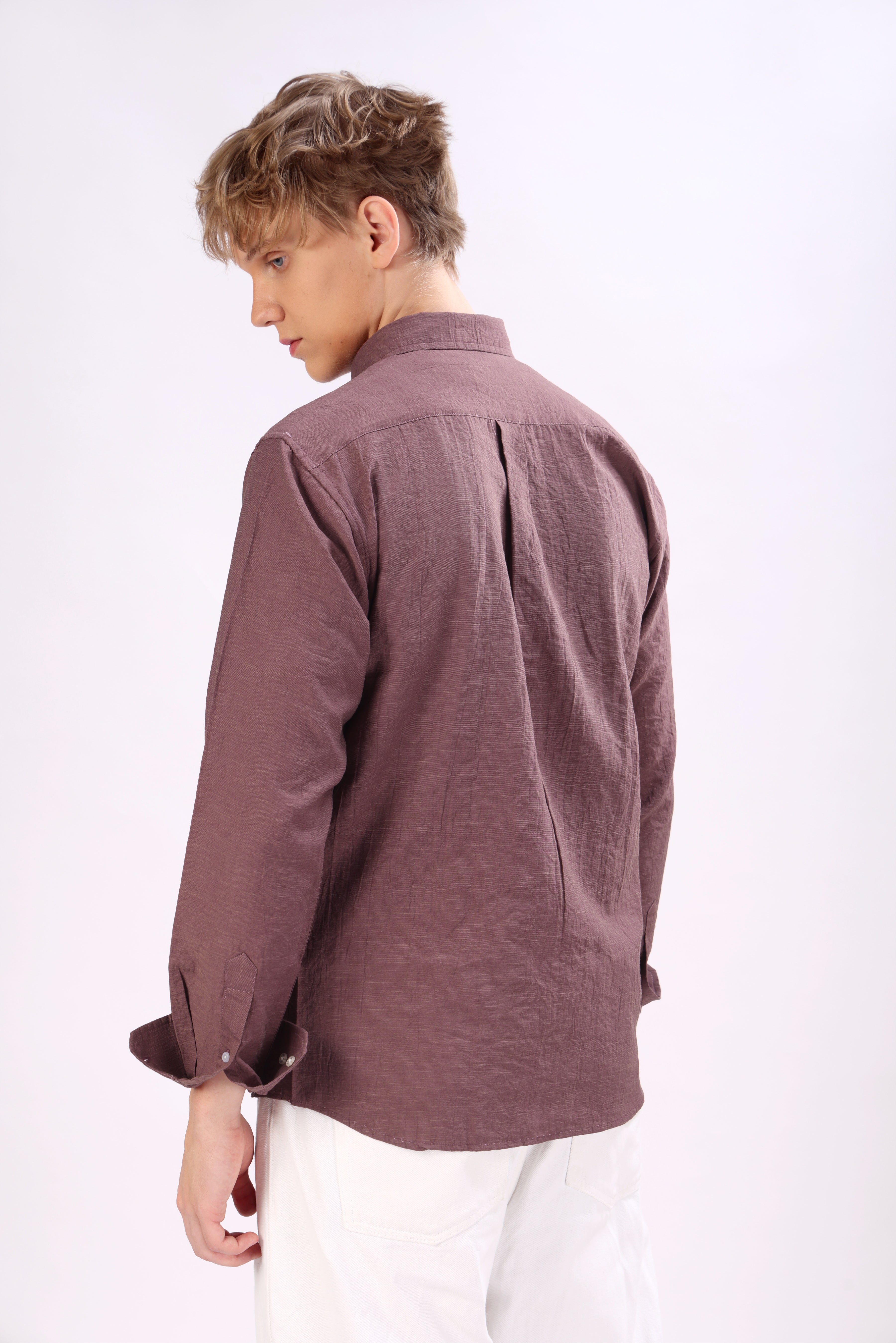 REGULAR FIT LINEN BLEND FLOWERD EMBROIDERED SHIRT