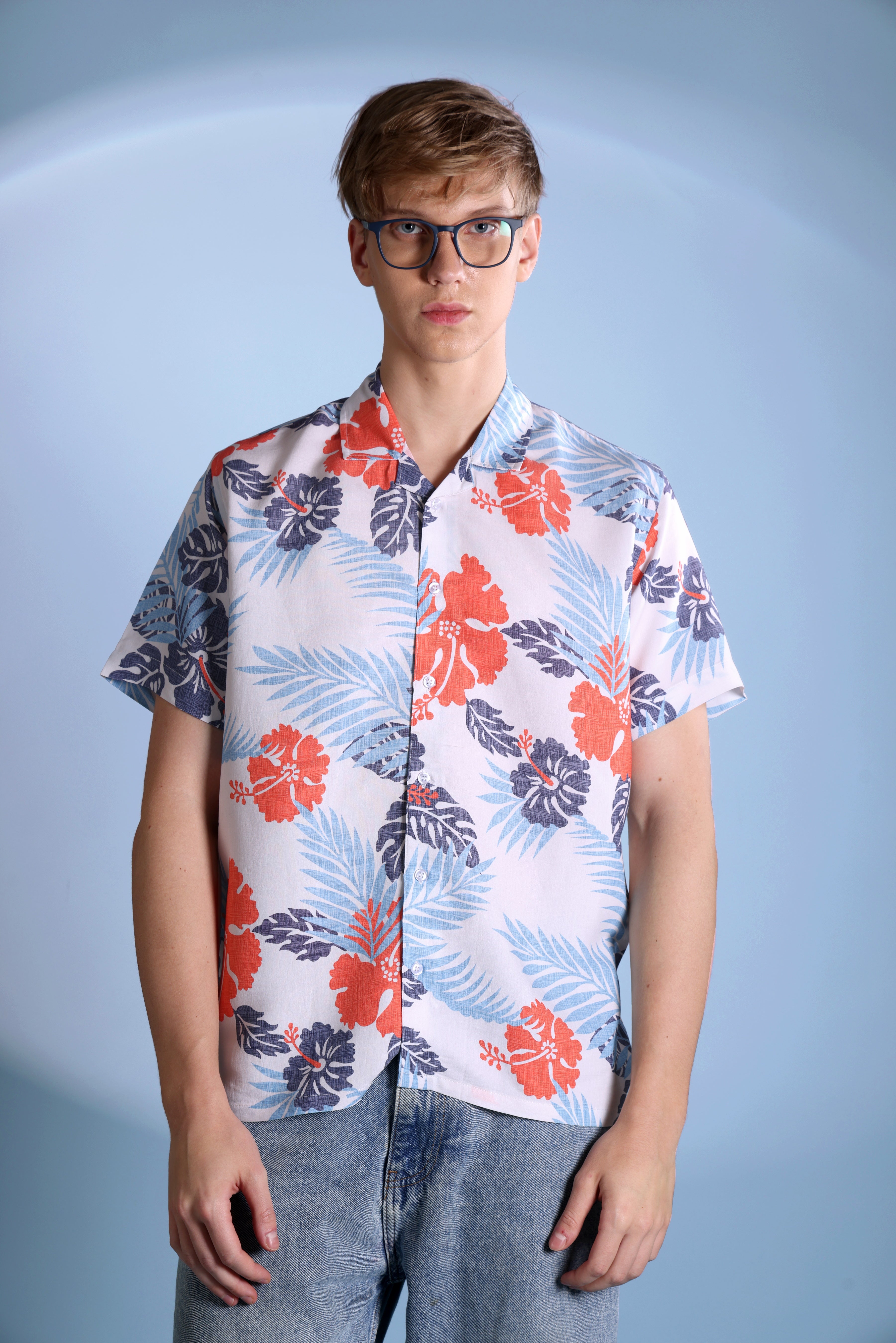 RETRO FLORAL PRINT VISCOSE RESORT SHIRT