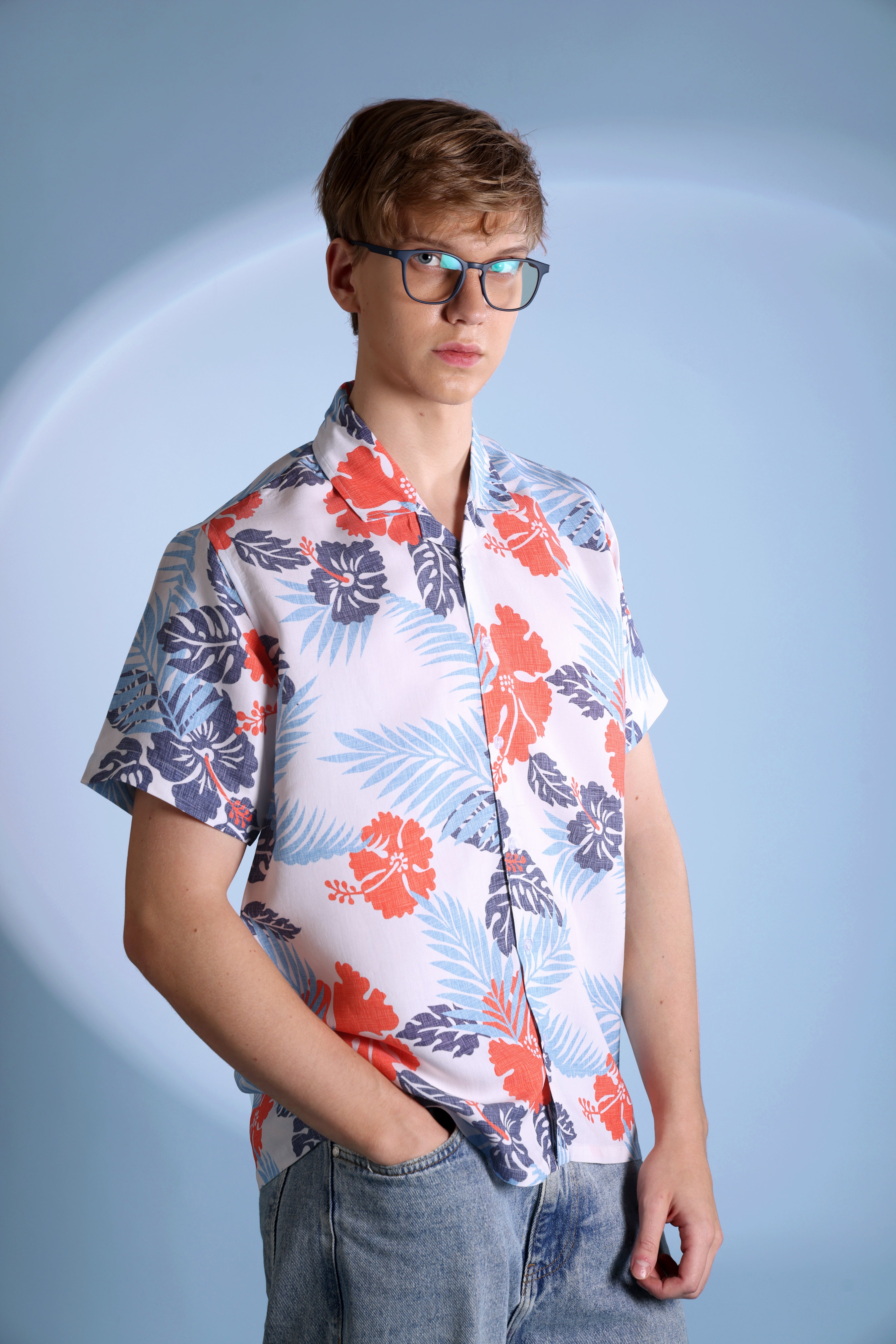 RETRO FLORAL PRINT VISCOSE RESORT SHIRT