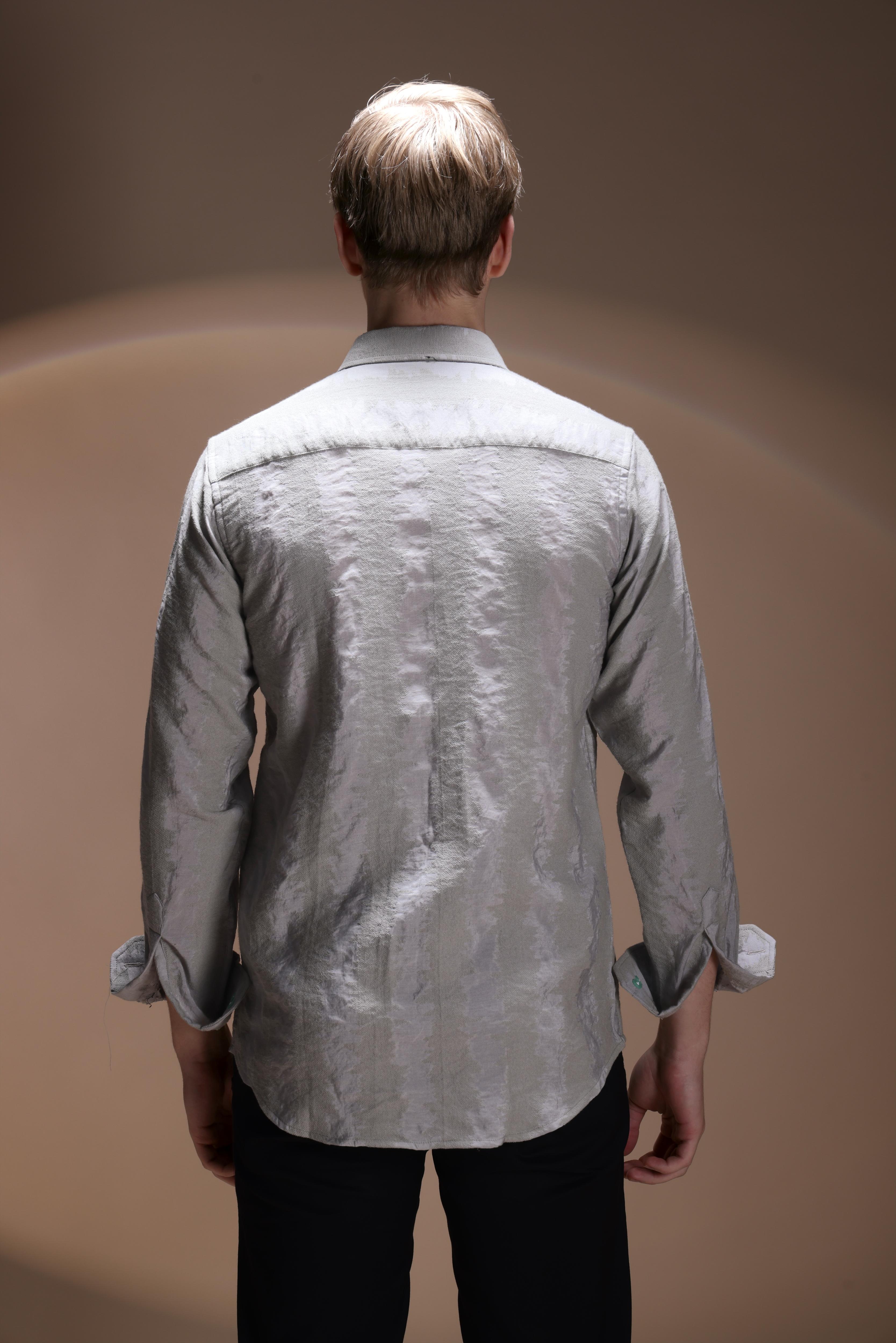 JACQUARD TEXTURE WAVE REGULAR FIT GREY SHIRT