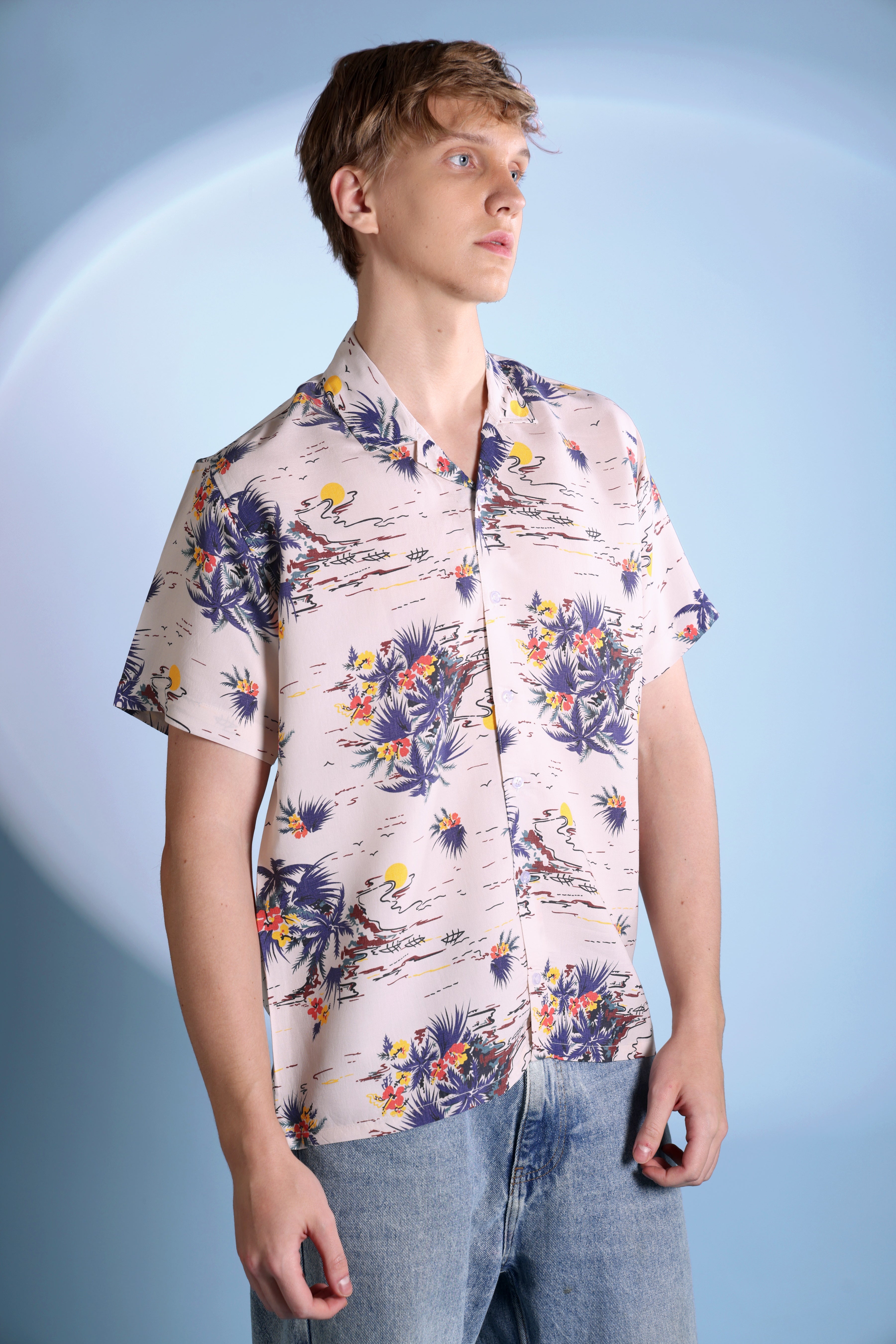 RETRO SUMMERY PRINT VISCOSE RESORT SHIRT