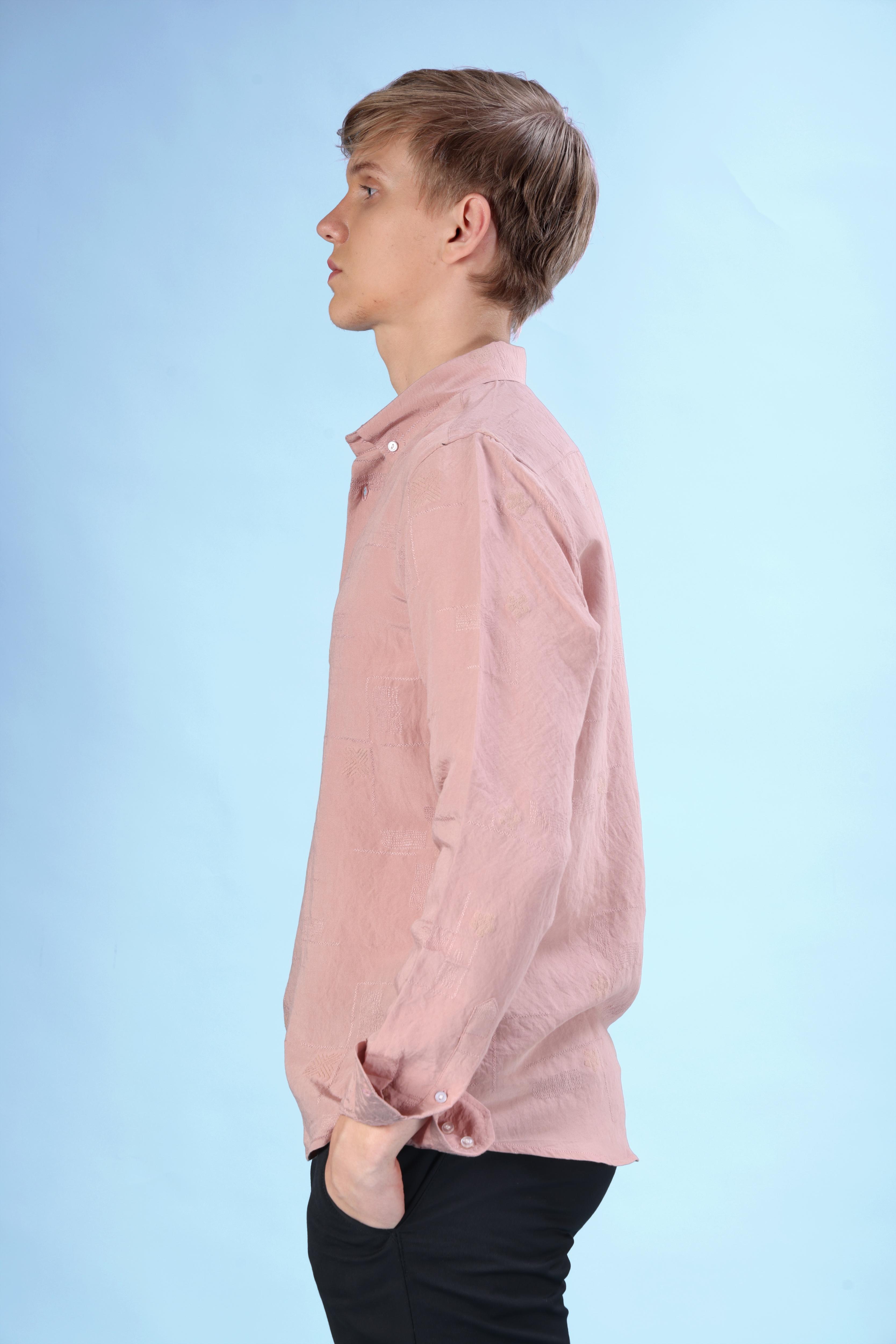 JACQUARD TEXTURE REGULAR FIT LIGHT PINK SHIRT