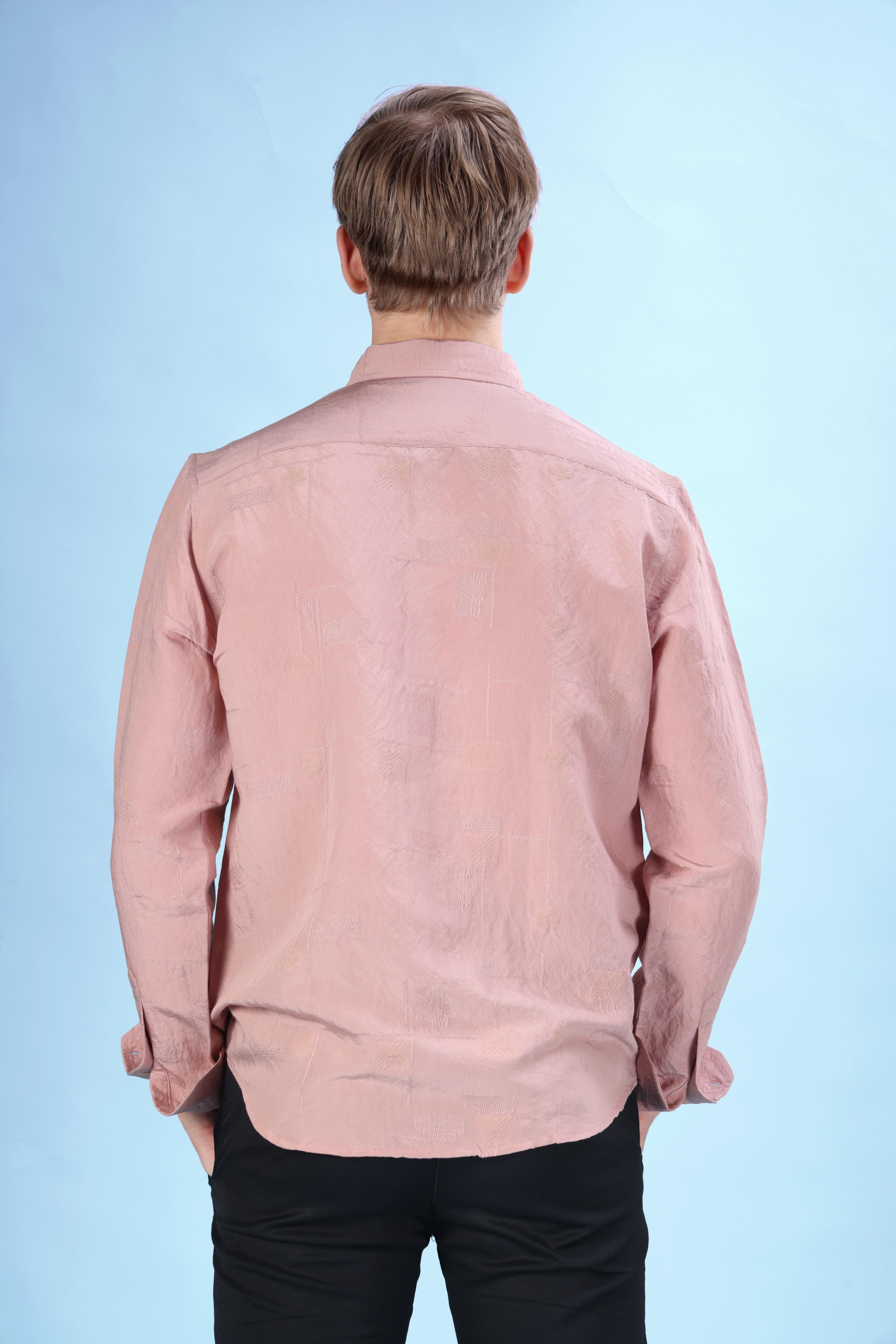 JACQUARD TEXTURE REGULAR FIT LIGHT PINK SHIRT
