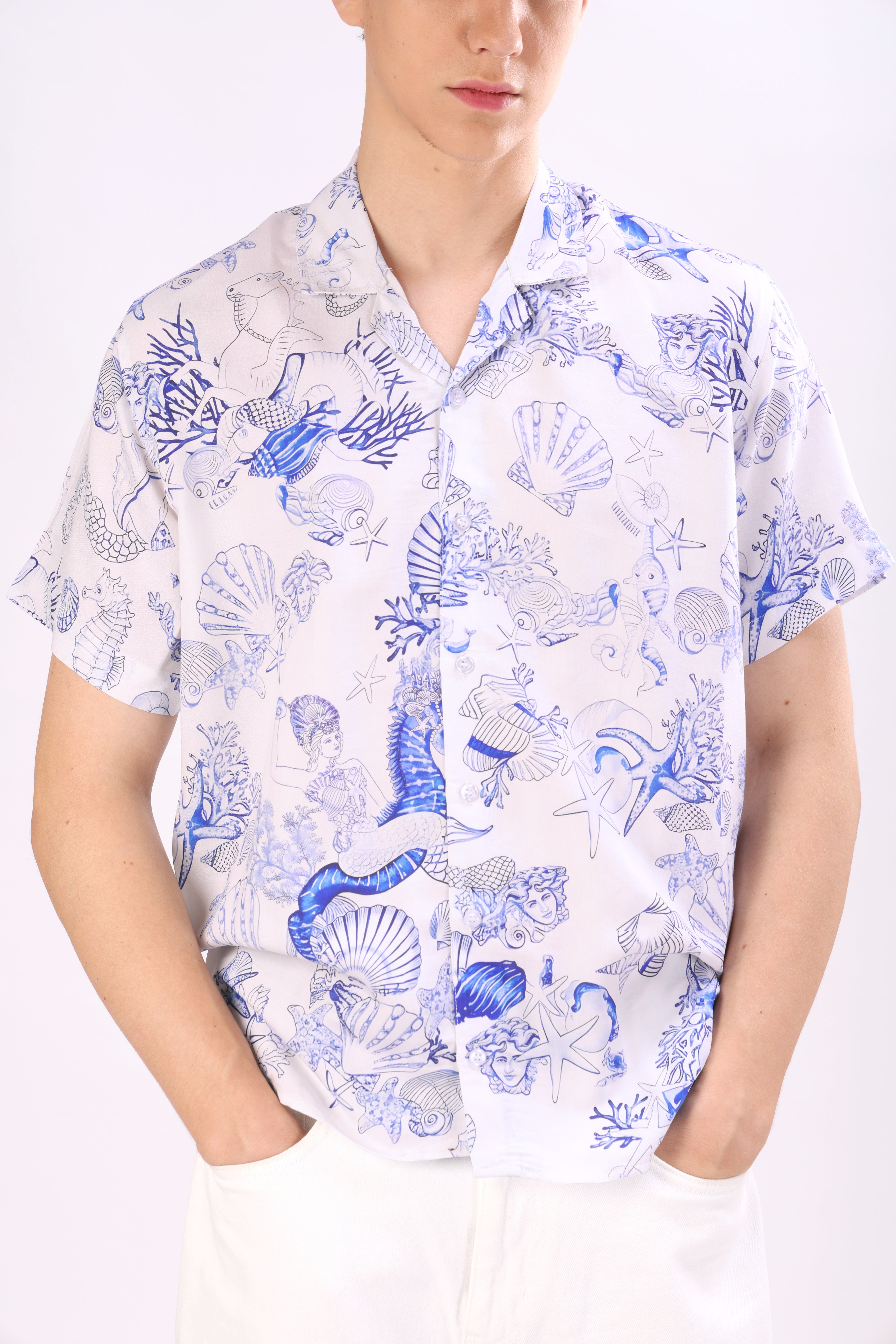 CORAL THEATRE PRINT VISCOSE RESORT SHIRT