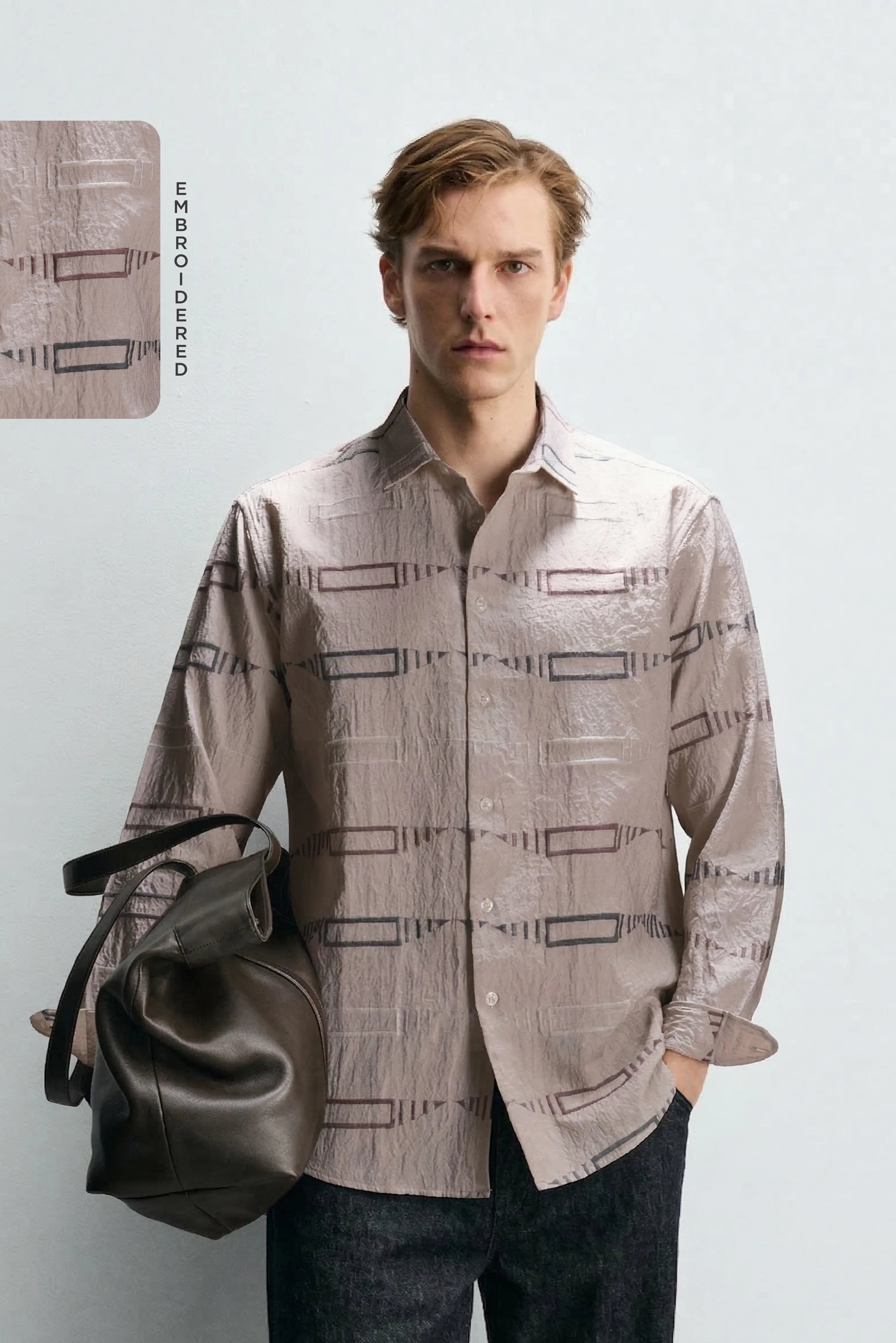 ZIGZAG GRAPH EMBROIDERED REGULAR FIT  VISCOSE  SHIRT