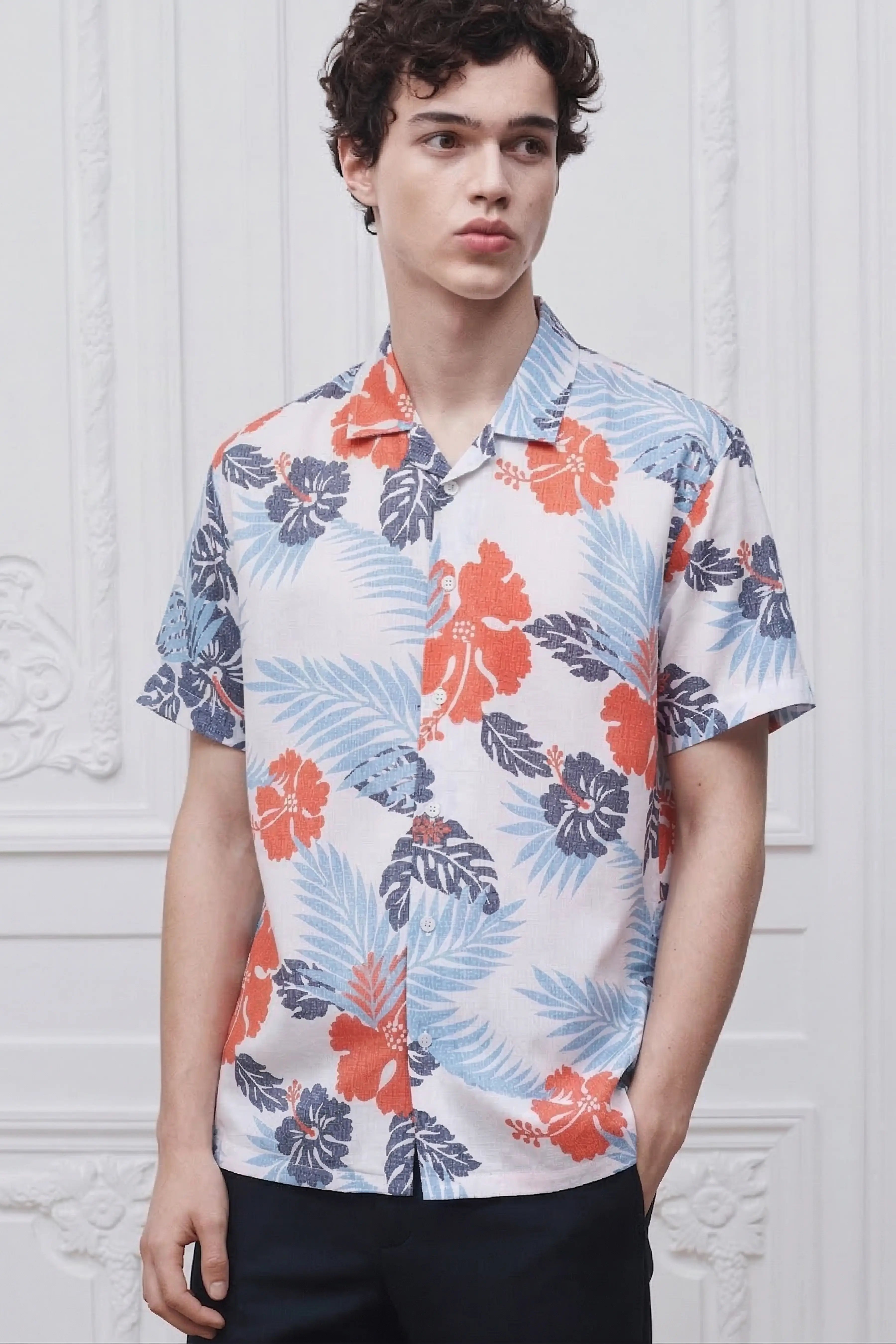 RETRO FLORAL PRINT VISCOSE RESORT SHIRT