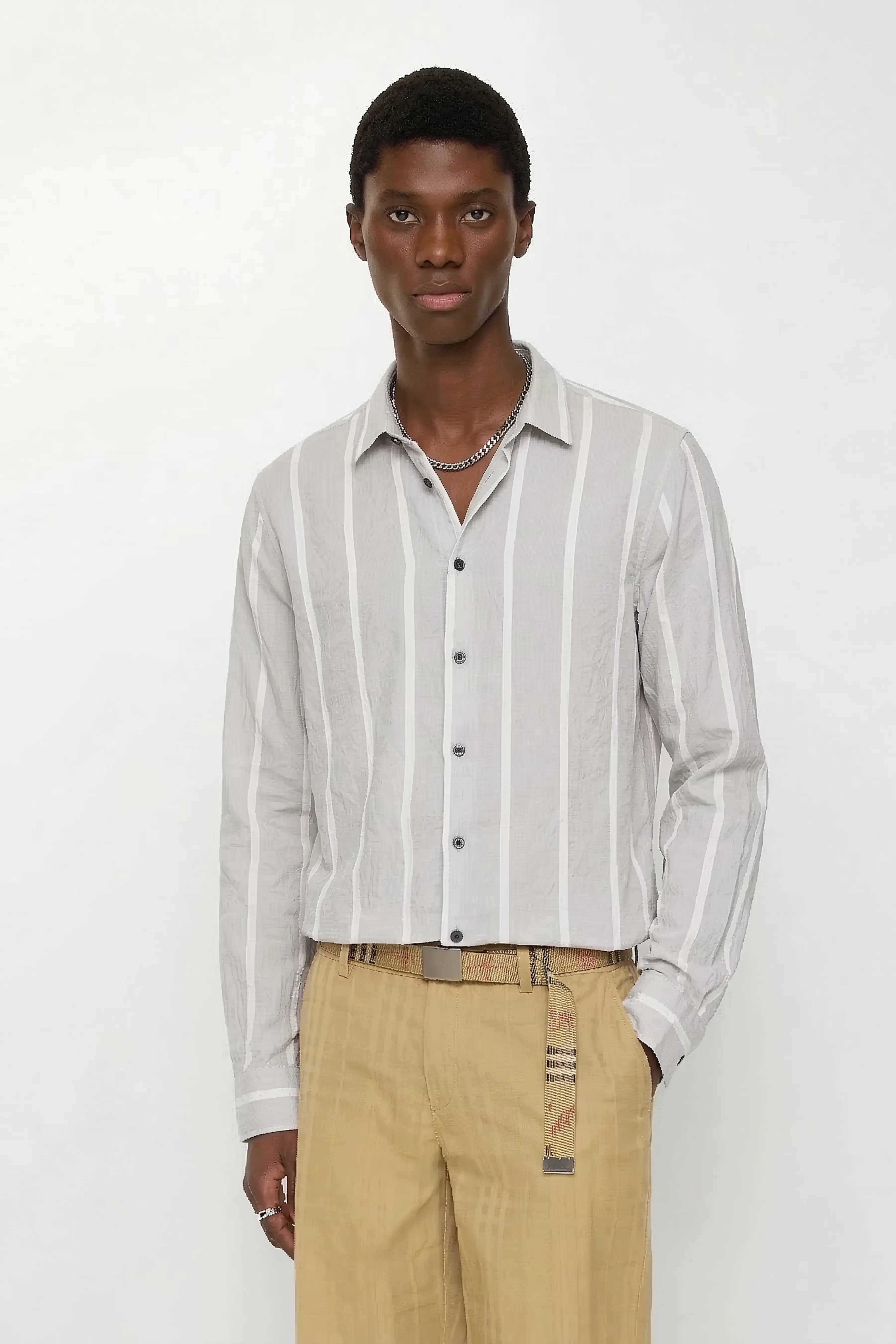 REGULAR FIT STRIPE NYLON SHIRT